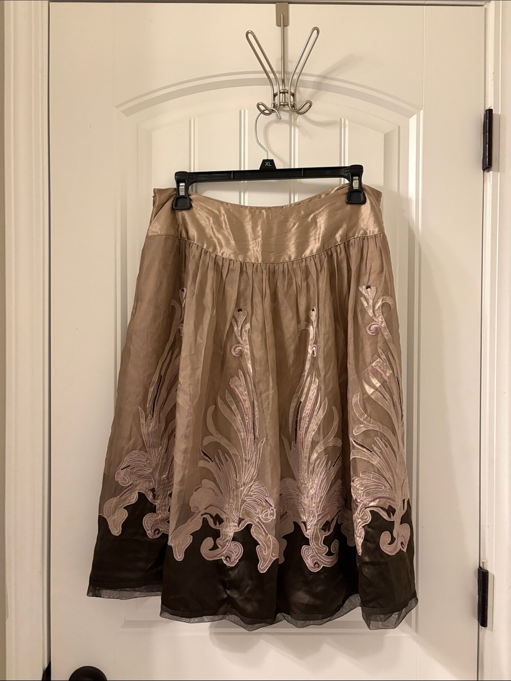 Embroidered Beige & Brown Midi Skirt with Jacket